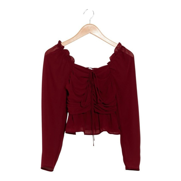 Vigoss Red Cherry Chiffon Ruffled Top Size M Long Sleeve Blouse Shirt NWT - Picture 15 of 15